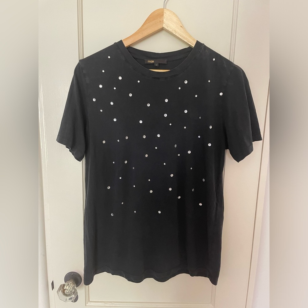 Sandro black t-shirt with pearls
